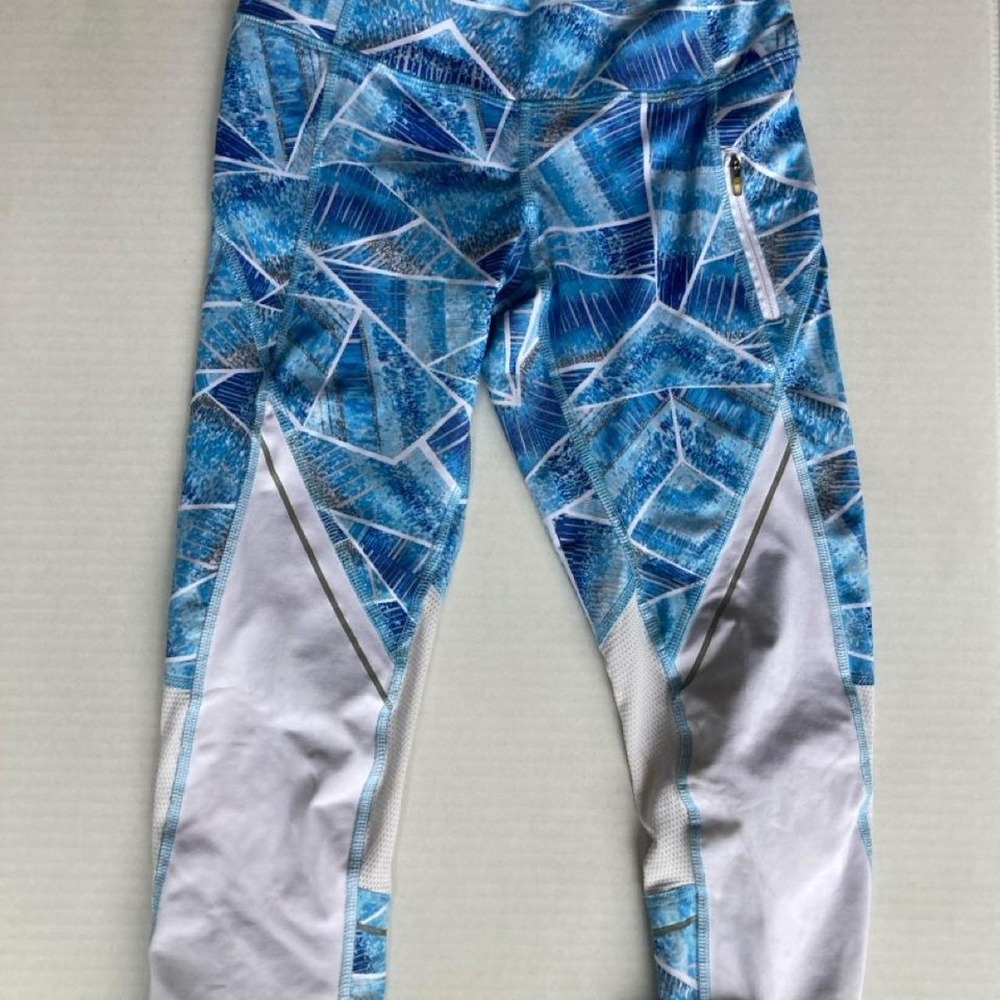 Champion blue and white geometric print leggings S Workout dance yoga